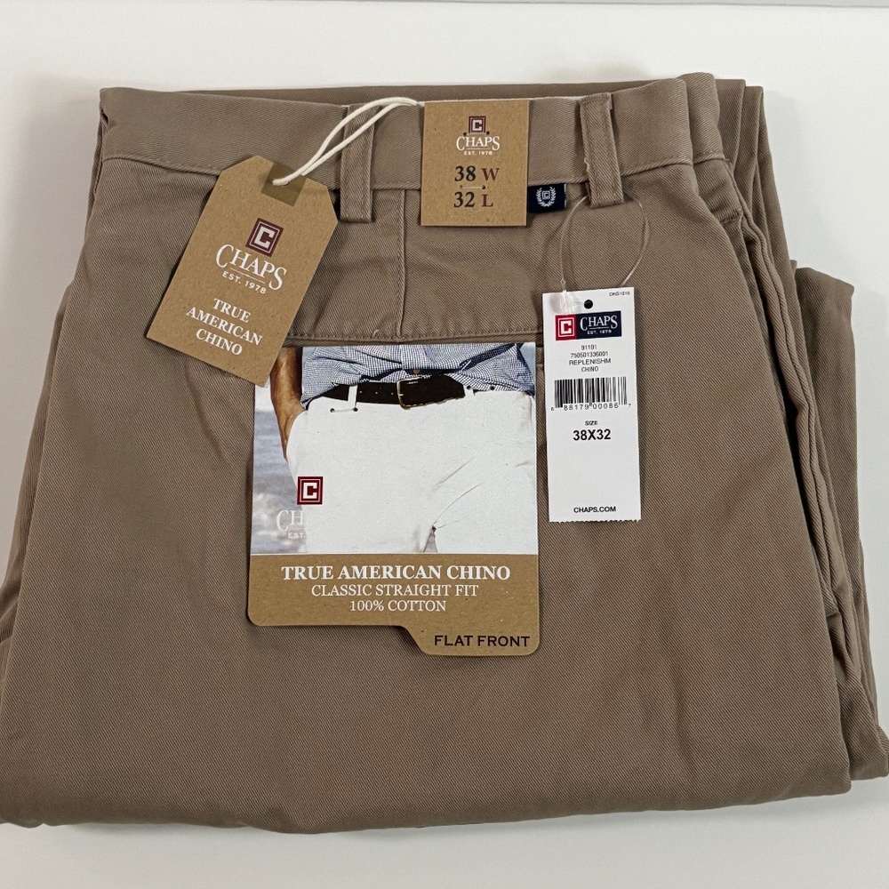 MEN'S CHAPS KHAKI CLASSIC STRAIGHT FIT 100% COTTON PANTS SIZE 38W X 32L
